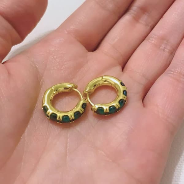 925 Sterling Silver Women Crystal Gold Huggie Hoop Earrings Jewellery