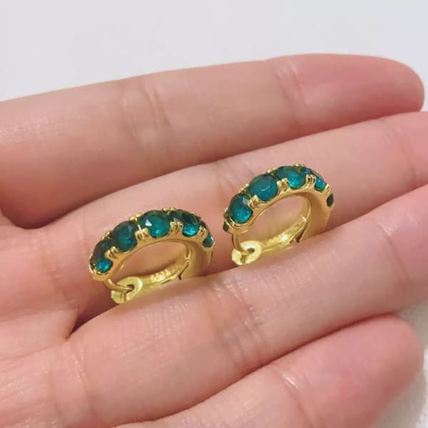 925 Sterling Silver Women Crystal Gold Huggie Hoop Earrings Jewellery