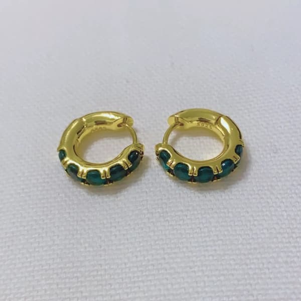 925 Sterling Silver Women Crystal Gold Huggie Hoop Earrings Jewellery