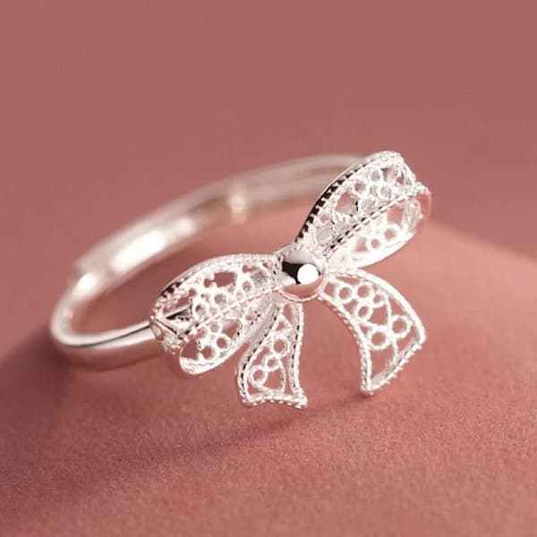 925 Sterling Silver Bow Tie Adjustable Ring Womens Girls Jewellery Gift UK