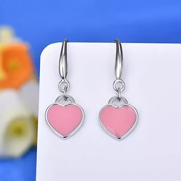 925 Sterling Silver Pink Heart Drop Hook Earrings Jewellery Women Girls Gift