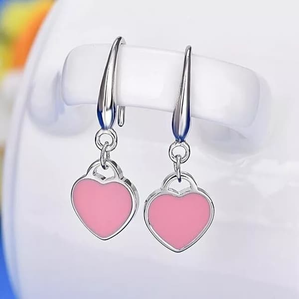 925 Sterling Silver Pink Heart Drop Hook Earrings Jewellery Women Girls Gift