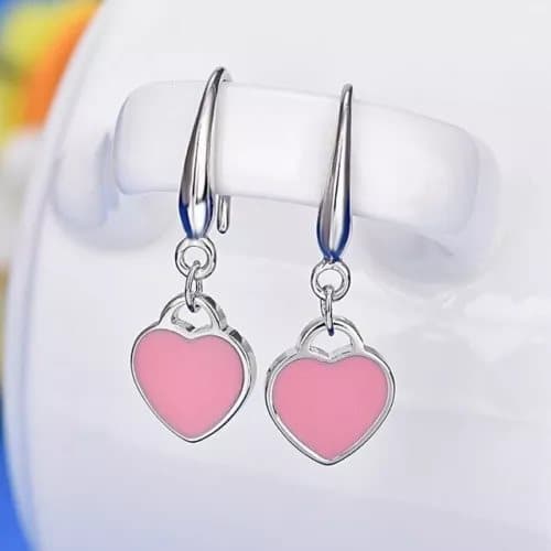 925 Sterling Silver Pink Heart Drop Hook Earrings Jewellery Women Girls Gift