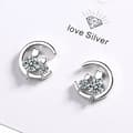 Miniatyrbilde 5 av 7: Womens Girls 925 Sterling Silver Crystal Moon Cats Stud Earrings Jewellery Gift