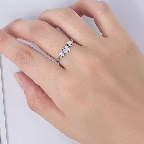 Vintage Heart Smiley Face Adjustable Ring 925 Sterling Silver Women Jewellery