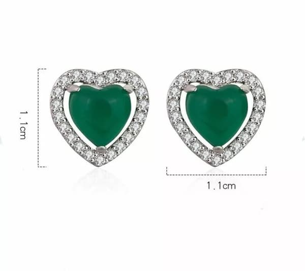 925 Sterling Silver Crystal Heart Green Jade Stud Earrings Jewellery Women Gift