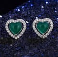 Pikkukuva 1 / 7: 925 Sterling Silver Crystal Heart Green Jade Stud Earrings Jewellery Women Gift