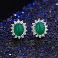 Miniatyrbilde 1 av 8: 925 Sterling Silver Crystal Green Jade Stud Earrings Jewellery Women Gift