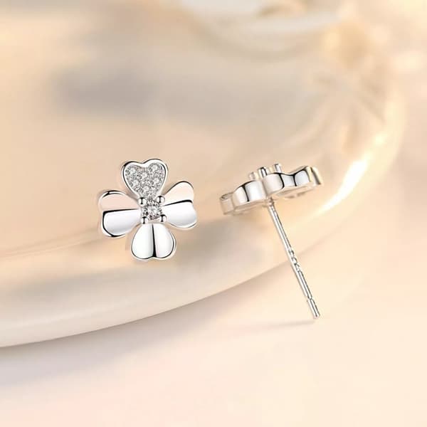 Womens Girls 925 Sterling Silver Crystal Heart Clover Stud Earrings Jewellery UK