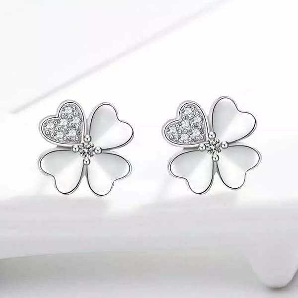Womens Girls 925 Sterling Silver Crystal Heart Clover Stud Earrings Jewellery UK