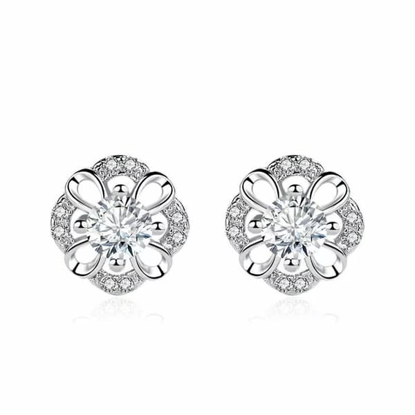 Women Girls Crystal Flower Stud Earrings 925 Sterling Silver Jewellery Gift