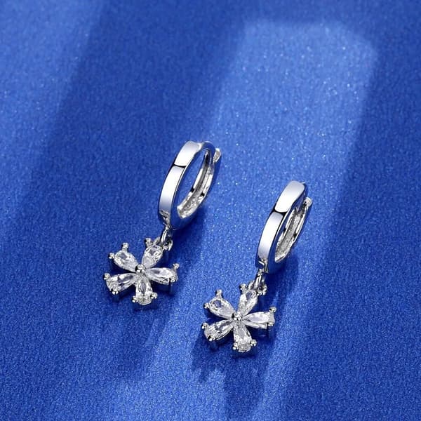 925 Sterling Silver Elegant Flower Hoop Earrings Women Girls Jewellery Gift