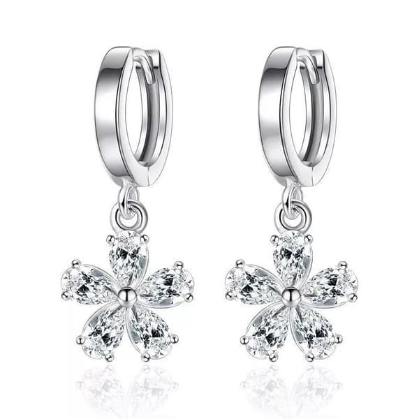 925 Sterling Silver Elegant Flower Hoop Earrings Women Girls Jewellery Gift