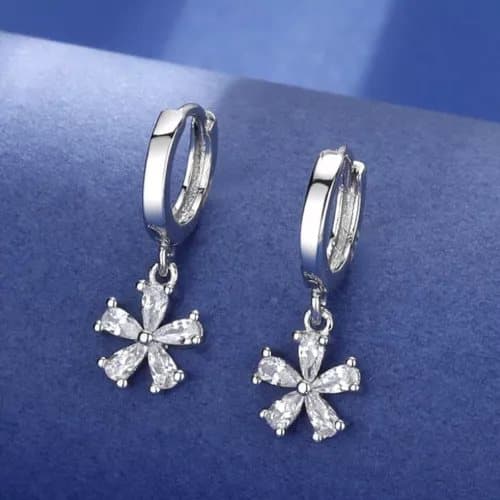 925 Sterling Silver Elegant Flower Hoop Earrings Women Girls Jewellery Gift