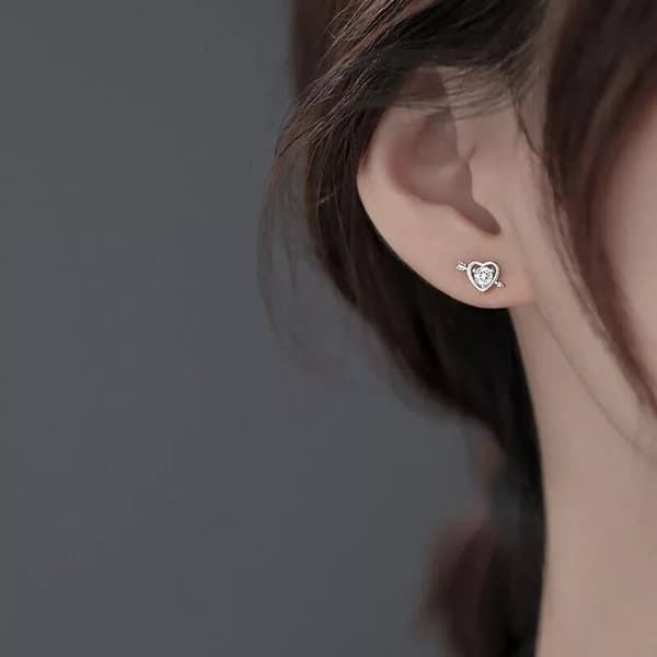925 Sterling Silver Crystal Love Heart Stud Earrings Women Girls Jewellery Gift