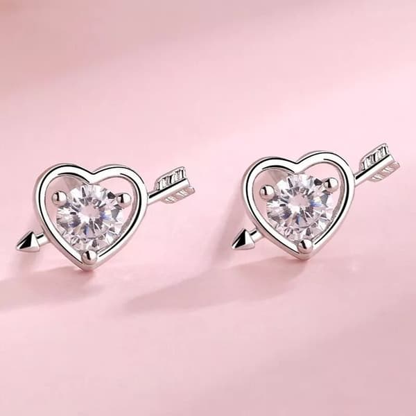 925 Sterling Silver Crystal Love Heart Stud Earrings Women Girls Jewellery Gift