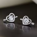 Miniatyrbilde 2 av 7: 925 Sterling Silver Crystal Love Heart Stud Earrings Women Girls Jewellery Gift