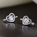 Miniatyrbilde 1 av 7: 925 Sterling Silver Crystal Love Heart Stud Earrings Women Girls Jewellery Gift