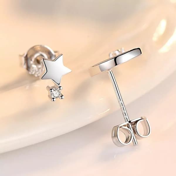 Crystal Moon Star Stud Earrings 925 Sterling Silver Women Girls Jewellery Gift