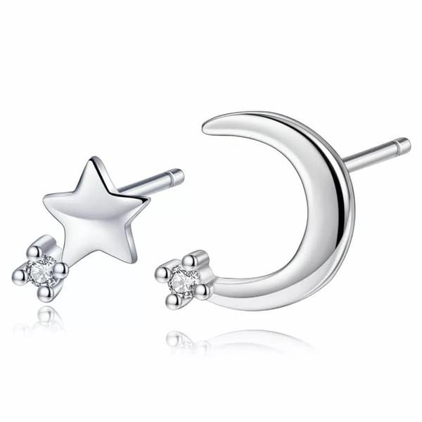 Crystal Moon Star Stud Earrings 925 Sterling Silver Women Girls Jewellery Gift