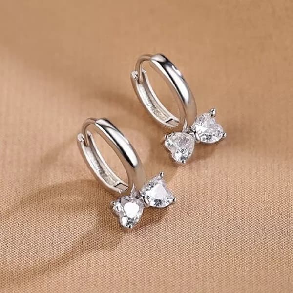 925 Sterling Silver Crystal Bow Hoop Earrings Women Girls Jewellery Gift