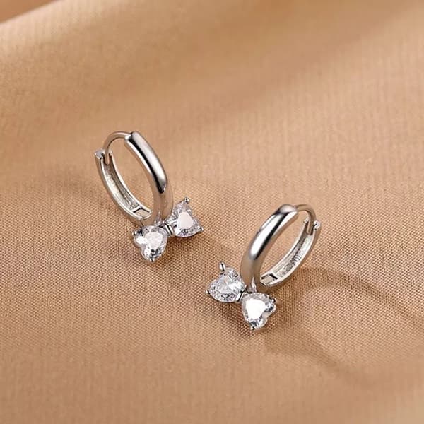 925 Sterling Silver Crystal Bow Hoop Earrings Women Girls Jewellery Gift