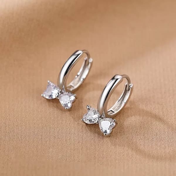 925 Sterling Silver Crystal Bow Hoop Earrings Women Girls Jewellery Gift