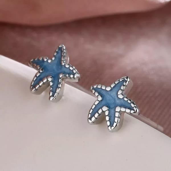 Womens Girls 925 Sterling Silver Cute Mini Starfish Stud Earrings Jewellery Gift