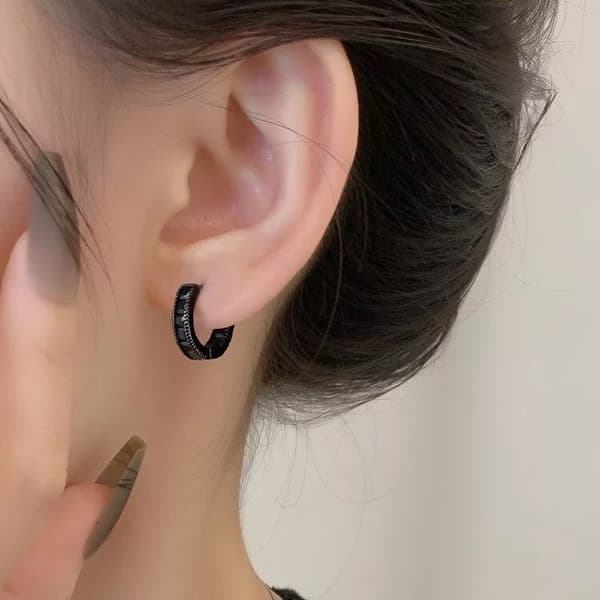 925 Sterling Silver Black Crystal Hoop Earrings Jewellery Women Girls Gift UK