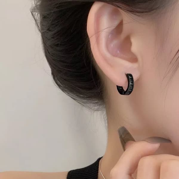 925 Sterling Silver Black Crystal Hoop Earrings Jewellery Women Girls Gift UK
