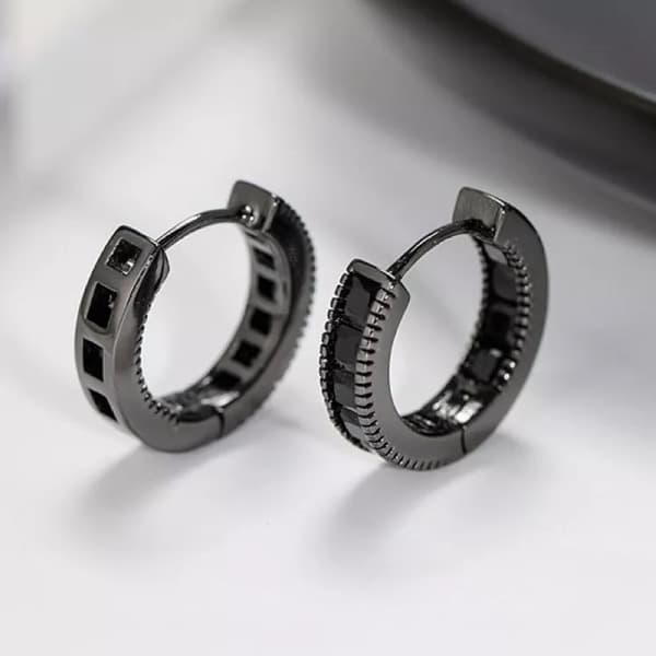 925 Sterling Silver Black Crystal Hoop Earrings Jewellery Women Girls Gift UK