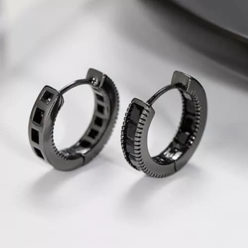 925 Sterling Silver Black Crystal Hoop Earrings Jewellery Women Girls Gift UK