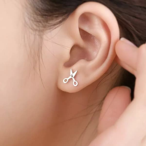 Women Girls Fashion Mini Scissor Stud Earrings 925 Sterling Silver Jewellery UK
