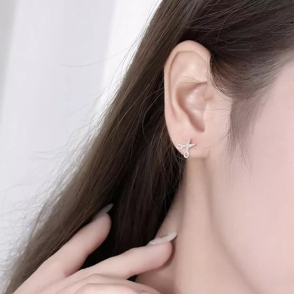 Women Girls Fashion Mini Scissor Stud Earrings 925 Sterling Silver Jewellery UK