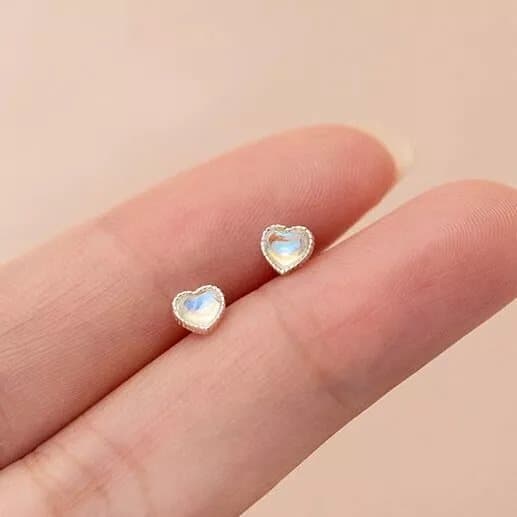 Heart Moonstone Stud Earrings 925 Sterling Silver Jewellery Women Girls Gift UK