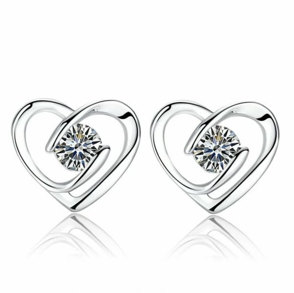 Women Crystal Heart Swirl Stud Earrings 925 Sterling Silver Jewellery Gift UK