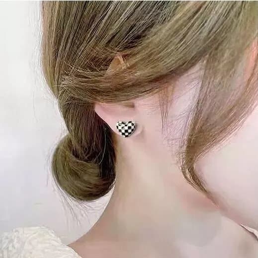 Fashion Checkerboard Heart Stud Earrings 925 Sterling Silver Women Jewellery UK