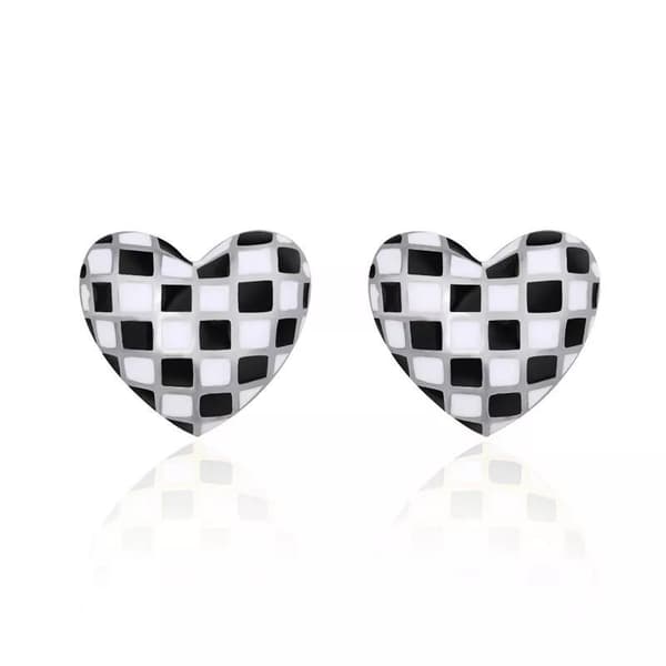 Fashion Checkerboard Heart Stud Earrings 925 Sterling Silver Women Jewellery UK