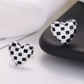 Miniatyrbilde 1 av 7: Fashion Checkerboard Heart Stud Earrings 925 Sterling Silver Women Jewellery UK