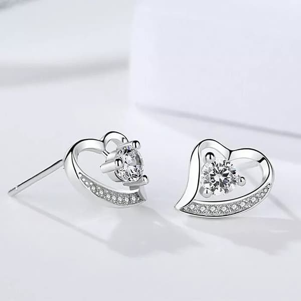 925 Sterling Silver Crystal Heart Stud Earrings Womens Girls Jewellery Gift UK