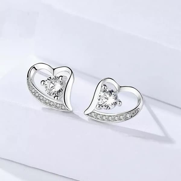 925 Sterling Silver Crystal Heart Stud Earrings Womens Girls Jewellery Gift UK