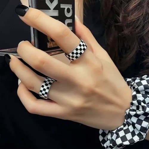 925 Sterling Silver Checkerboard Heart Adjustable Ring Jewellery Women Gift UK