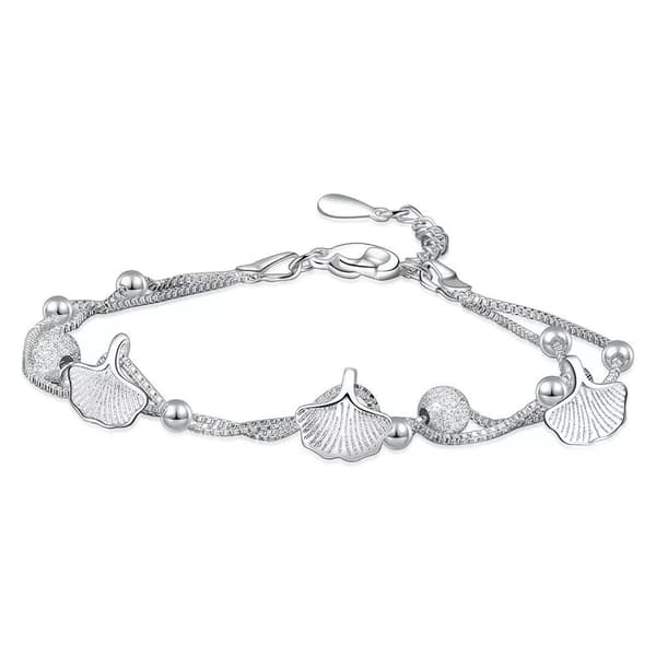 925 Sterling Silver Leaf Bead Linked Charm Bracelet Women Girls Jewellery Gift