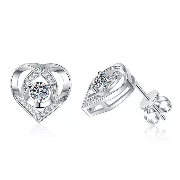 925 Sterling Silver Crystal Heart Swirl Stud Earrings Women Girls Jewellery Gift