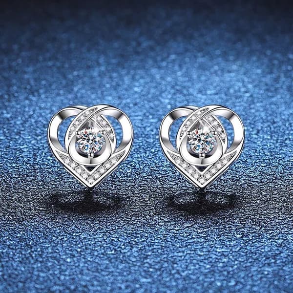 925 Sterling Silver Crystal Heart Swirl Stud Earrings Women Girls Jewellery Gift