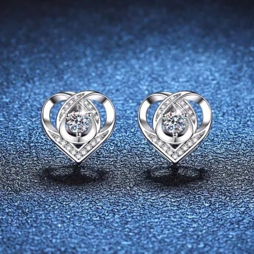 925 Sterling Silver Crystal Heart Swirl Stud Earrings Women Girls Jewellery Gift
