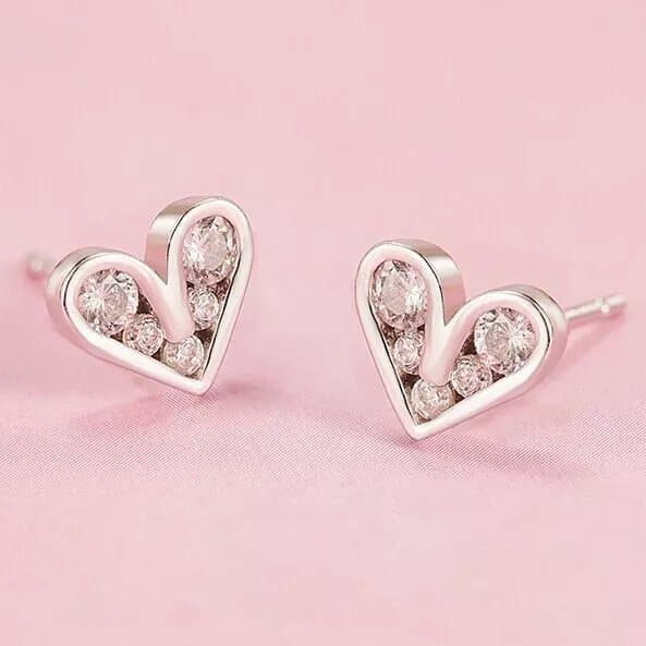Womens Girls 925 Sterling Silver Crystal Heart Stud Earrings Jewellery Gift UK