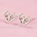 Miniatyrbilde 1 av 5: Womens Girls 925 Sterling Silver Crystal Heart Stud Earrings Jewellery Gift UK