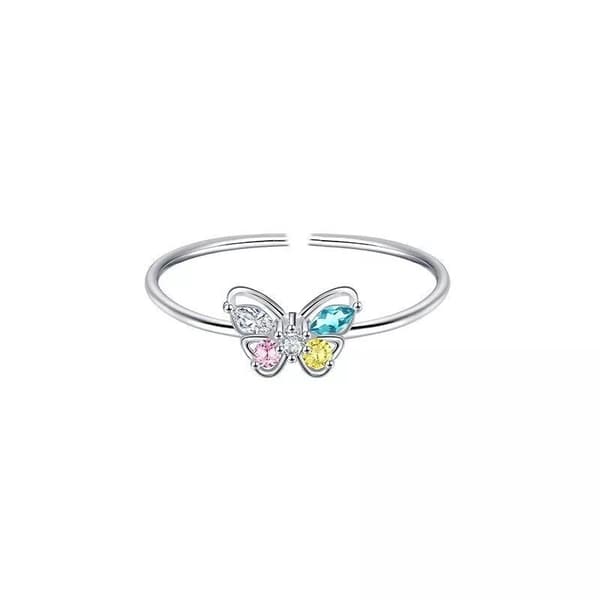 925 Sterling Silver Colourful Butterfly Adjustable Ring Womens Girls Jewellery