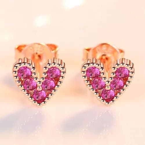925 Sterling Silver Pink Heart RoseGold Stud Earrings Jewellery Women Girls Gift